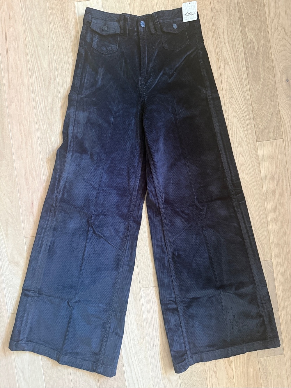 Free People • Kelee High Rise Corduroy Wide Leg Palazzo Black Pant 27